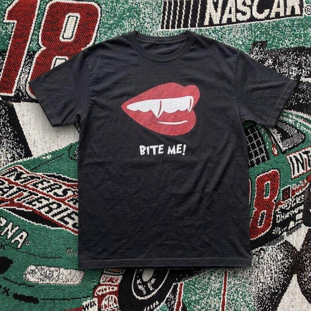 Bite Me Vampire Lips Tee Black Unisex Gildan
